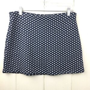 Zara Navy Blue & White Lattice Patterned Mini Skirt, Size Large